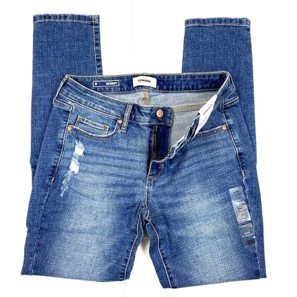 Women's Sonoma Supersoft Stretch Midrise Skinny Jeans Destructed Fresh Blue - 6R - Picture 2 of 5
